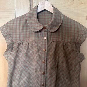 Plaid Button-Up Blouse